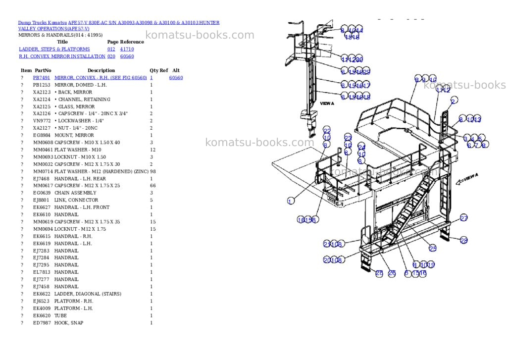 Komatsu afe57-v 830e-ac s/n a30093-a30098 & a30100 & a30103 hunter valley operations Parts catalog cover Page 7