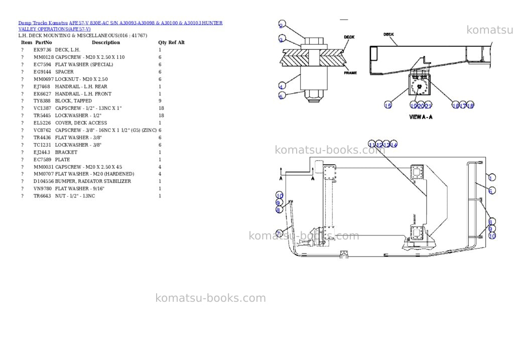 Komatsu afe57-v 830e-ac s/n a30093-a30098 & a30100 & a30103 hunter valley operations Parts catalog cover Page 8