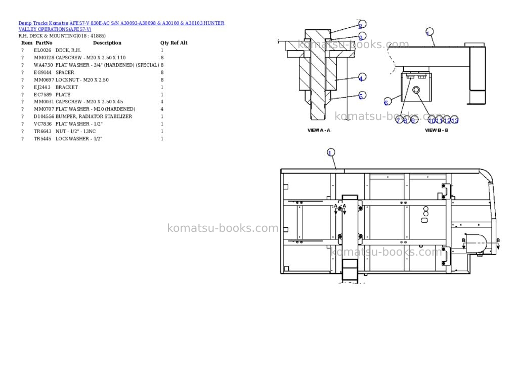 Komatsu afe57-v 830e-ac s/n a30093-a30098 & a30100 & a30103 hunter valley operations Parts catalog cover Page 9