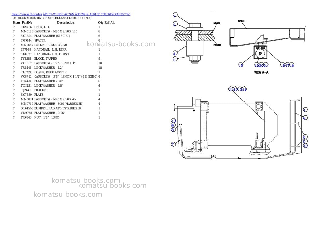 Komatsu afe57-w 830e-ac s/n a30099 & a30102 colowyo Parts catalog cover Page 8