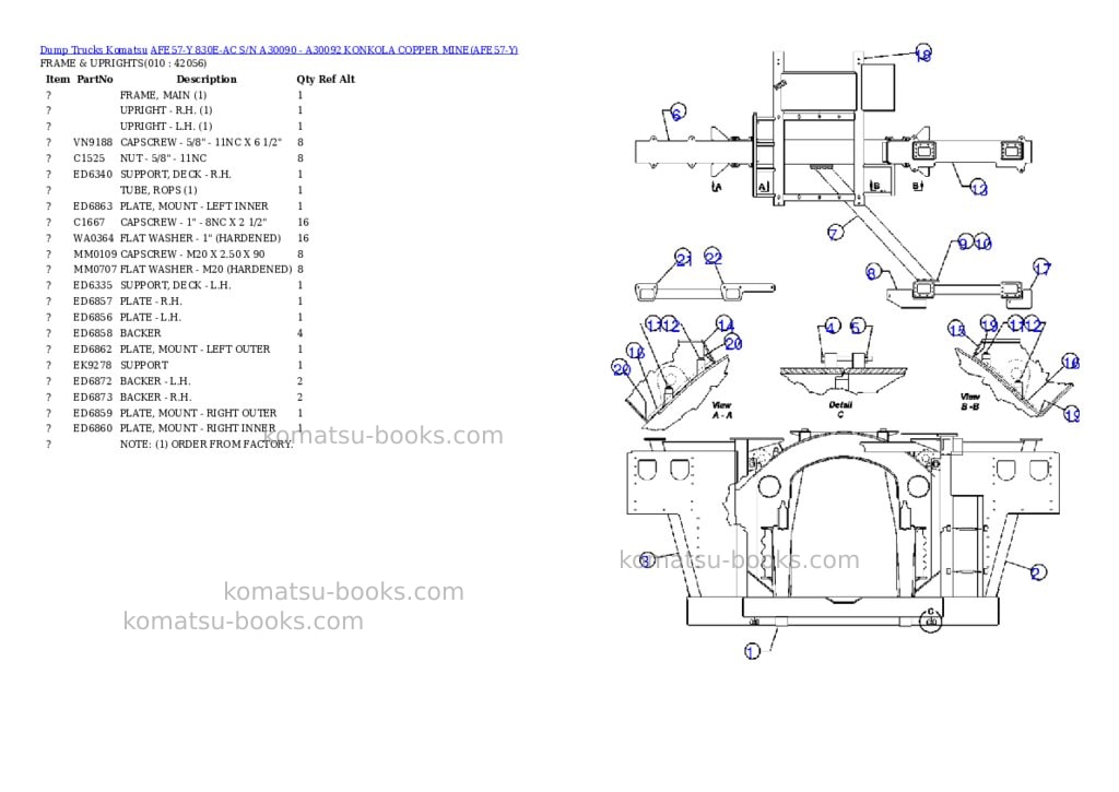 Komatsu afe57-y 830e-ac s/n a30090 - a30092 konkola copper mine Parts catalog cover Page 5 Komatsu afe57-y 830e-ac s/n a30090 - a30092 konkola copper mine Parts catalog cover Page 5