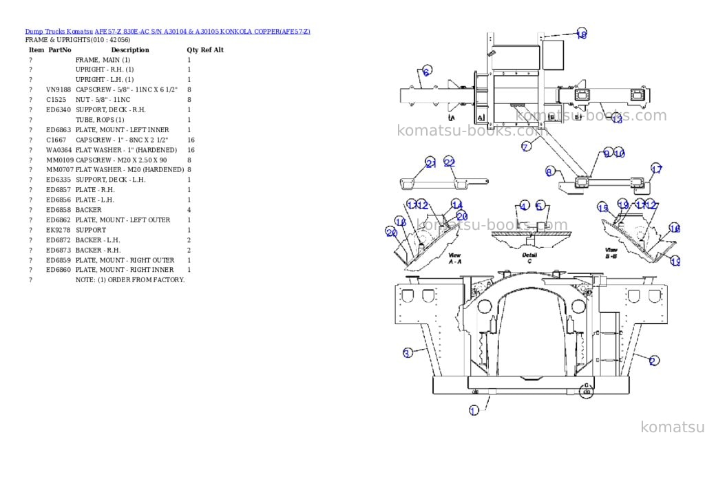 Komatsu afe57-z 830e-ac s/n a30104 & a30105 konkola copper Parts catalog cover Page 5 Komatsu afe57-z 830e-ac s/n a30104 & a30105 konkola copper Parts catalog cover Page 5