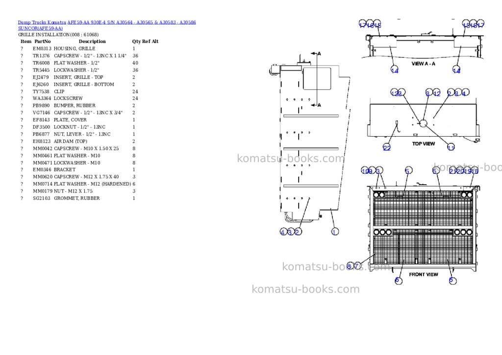 Komatsu afe59-aa 930e-4 s/n a30564 - a30565 & a30583 - a30586 suncor Parts catalog cover Page 4 Komatsu afe59-aa 930e-4 s/n a30564 - a30565 & a30583 - a30586 suncor Parts catalog cover Page 4