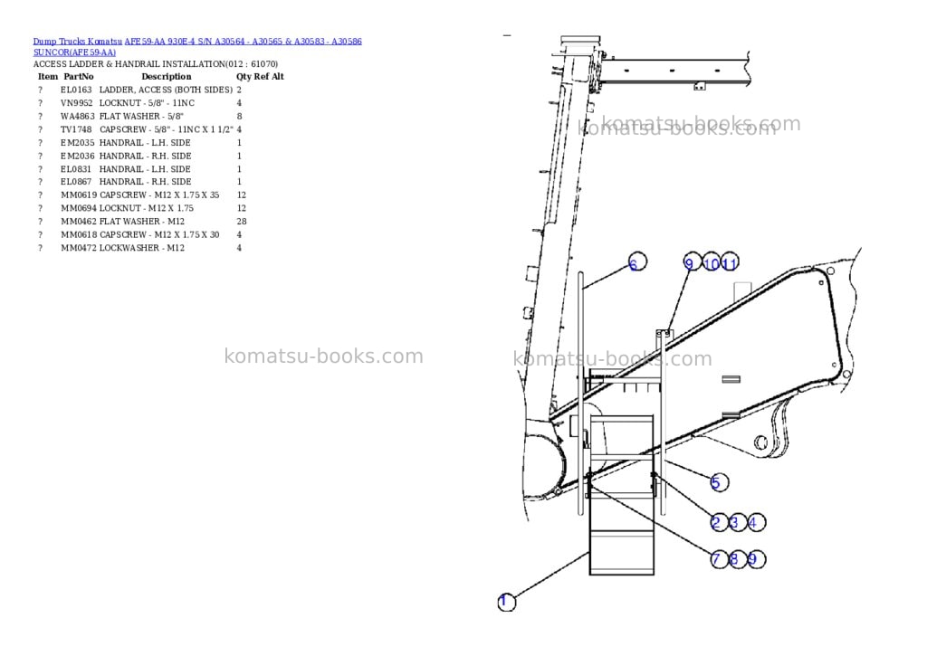 Komatsu afe59-aa 930e-4 s/n a30564 - a30565 & a30583 - a30586 suncor Parts catalog cover Page 6 Komatsu afe59-aa 930e-4 s/n a30564 - a30565 & a30583 - a30586 suncor Parts catalog cover Page 6
