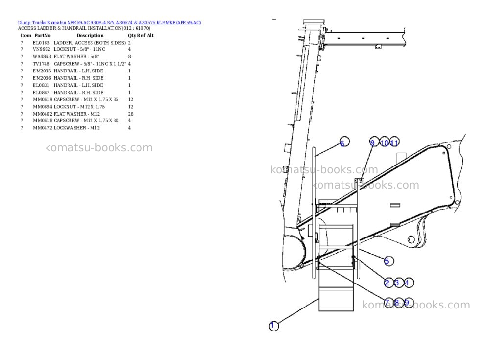 Komatsu afe59-ac 930e-4 s/n a30574 & a30575 klemke Parts catalog cover Page 6