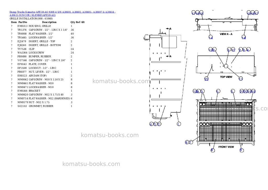Komatsu afe59-ag 930e-4 s/n a30601, a30602, a30605 - a30607 & a30614 - a30615 suncor / klemke Parts catalog cover Page 4 Komatsu afe59-ag 930e-4 s/n a30601, a30602, a30605 - a30607 & a30614 - a30615 suncor / klemke Parts catalog cover Page 4