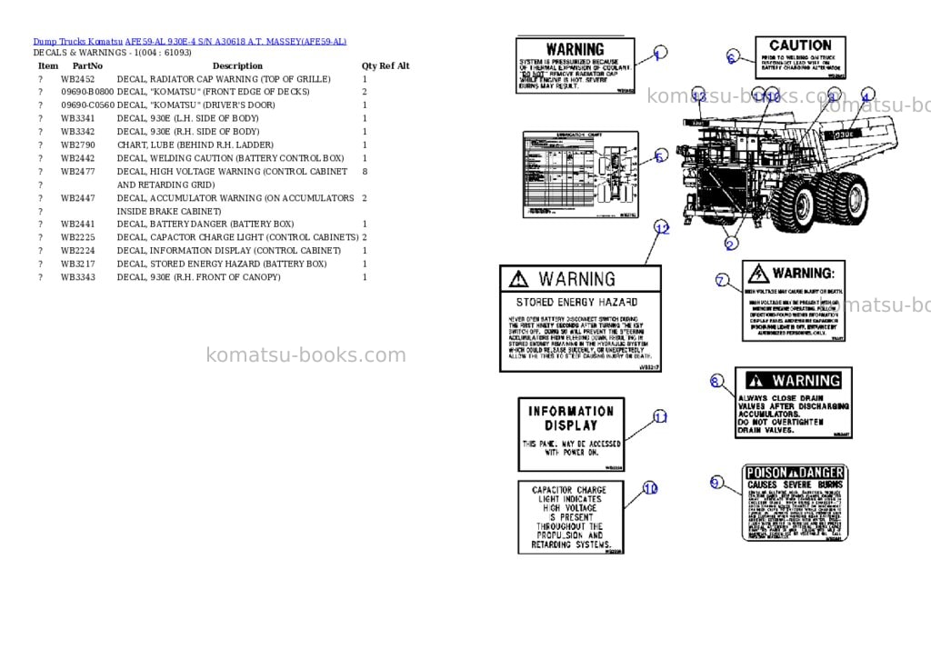 Komatsu afe59-al 930e-4 s/n a30618 a.t. massey Parts catalog cover Page 2