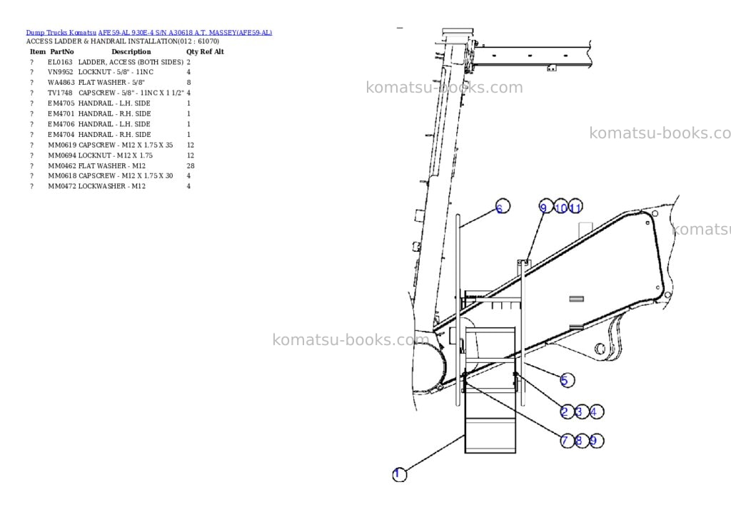 Komatsu afe59-al 930e-4 s/n a30618 a.t. massey Parts catalog cover Page 6