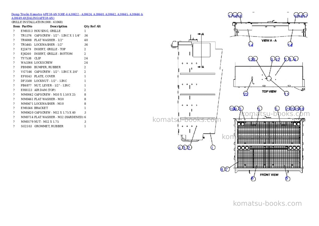 Komatsu afe59-an 930e-4 a30622 - a30624, a30640, a30642, a30645, a30646 & a30649 anjialing Parts catalog cover Page 4 Komatsu afe59-an 930e-4 a30622 - a30624, a30640, a30642, a30645, a30646 & a30649 anjialing Parts catalog cover Page 4