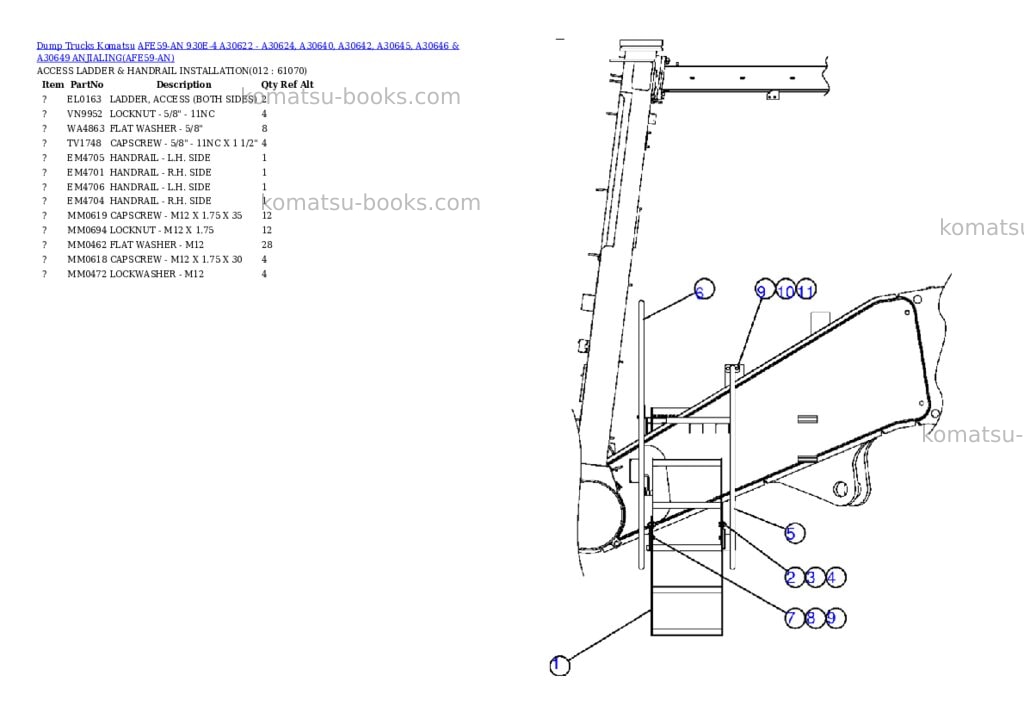 Komatsu afe59-an 930e-4 a30622 - a30624, a30640, a30642, a30645, a30646 & a30649 anjialing Parts catalog cover Page 6 Komatsu afe59-an 930e-4 a30622 - a30624, a30640, a30642, a30645, a30646 & a30649 anjialing Parts catalog cover Page 6