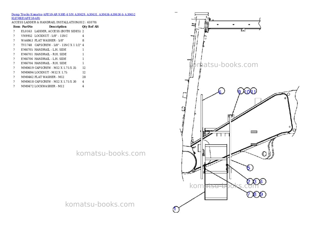 Komatsu afe59-ar 930e-4 s/n a30629, a30631, a30634-a30636 & a30652 klemke Parts catalog cover Page 6 Komatsu afe59-ar 930e-4 s/n a30629, a30631, a30634-a30636 & a30652 klemke Parts catalog cover Page 6