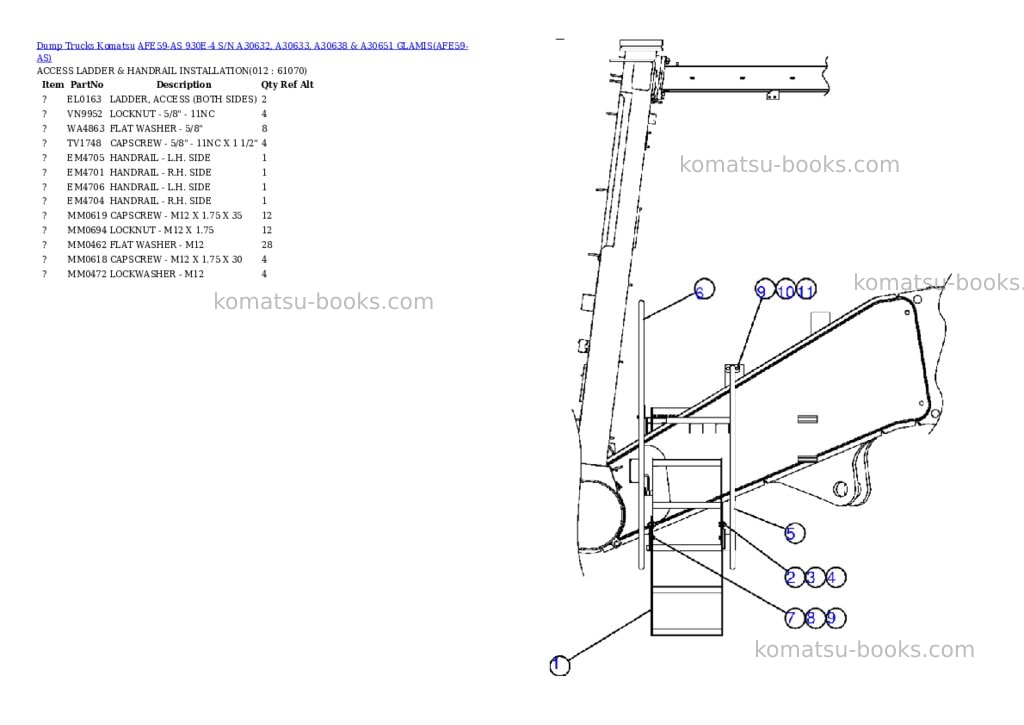 Komatsu afe59-as 930e-4 s/n a30632, a30633, a30638 & a30651 glamis Parts catalog cover Page 2 Komatsu afe59-as 930e-4 s/n a30632, a30633, a30638 & a30651 glamis Parts catalog cover Page 2