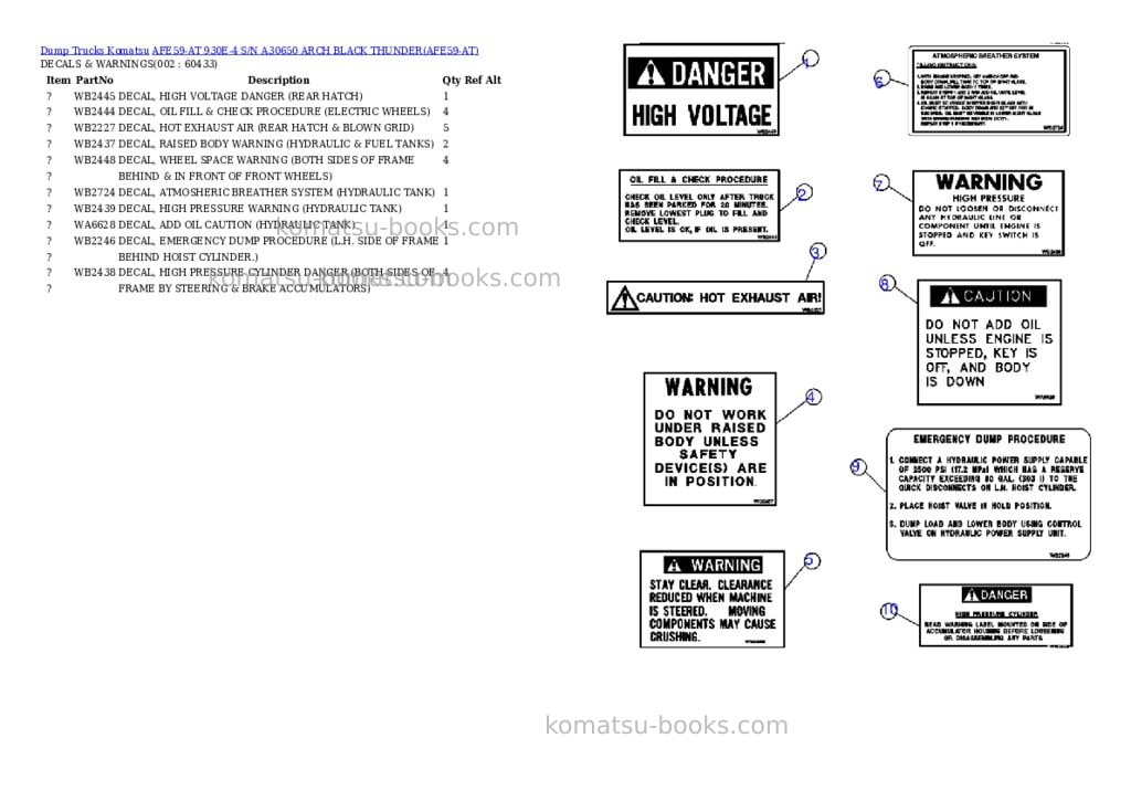 Komatsu afe59-at 930e-4 s/n a30650 arch black thunder Parts catalog cover