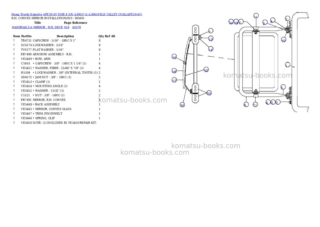 Komatsu afe59-av 930e-4 s/n a30657 & a30659 elk valley coal Parts catalog cover Page 10 Komatsu afe59-av 930e-4 s/n a30657 & a30659 elk valley coal Parts catalog cover Page 10