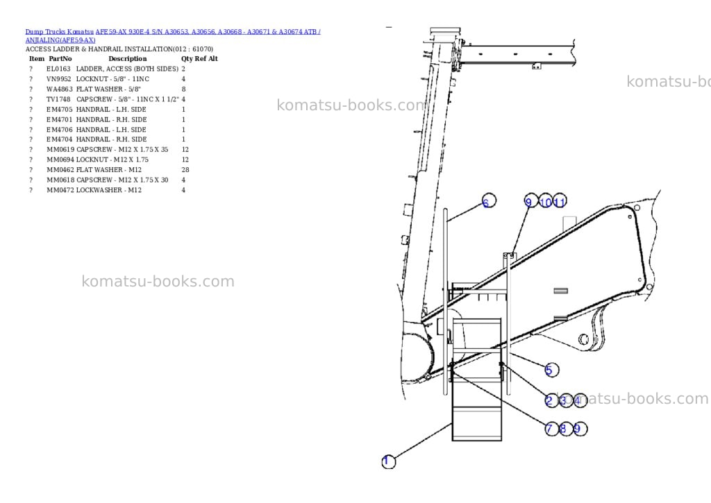 Komatsu afe59-ax 930e-4 s/n a30653, a30656, a30668 - a30671 & a30674 atb / anjialing Parts catalog cover Page 6 Komatsu afe59-ax 930e-4 s/n a30653, a30656, a30668 - a30671 & a30674 atb / anjialing Parts catalog cover Page 6