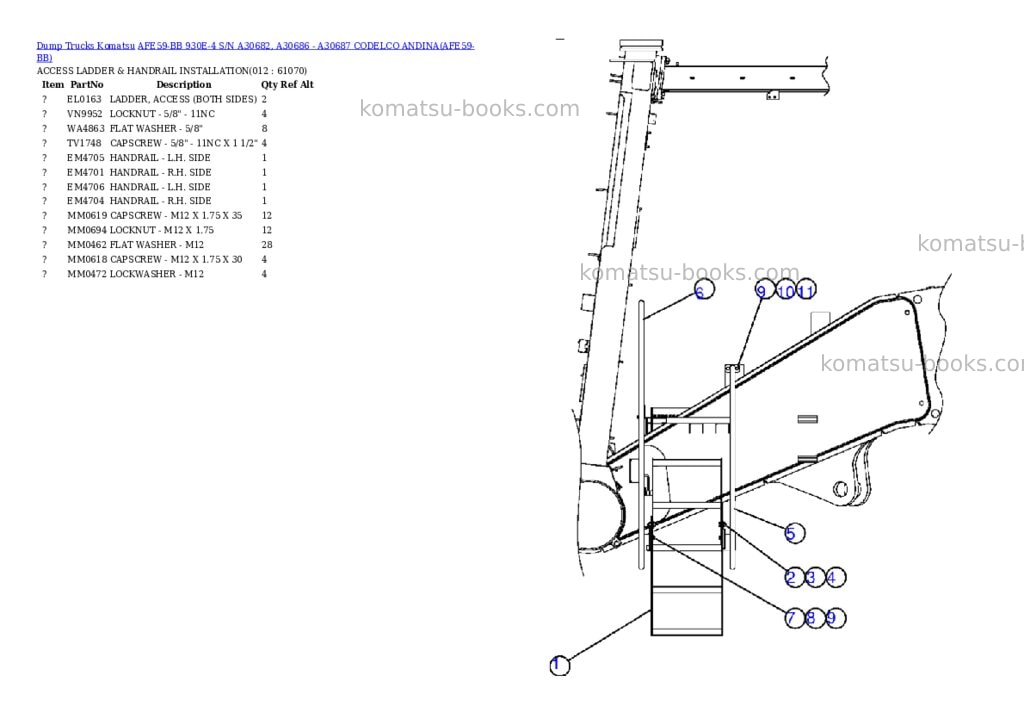 Komatsu afe59-bb 930e-4 s/n a30682, a30686 - a30687 codelco andina Parts catalog cover Page 6 Komatsu afe59-bb 930e-4 s/n a30682, a30686 - a30687 codelco andina Parts catalog cover Page 6