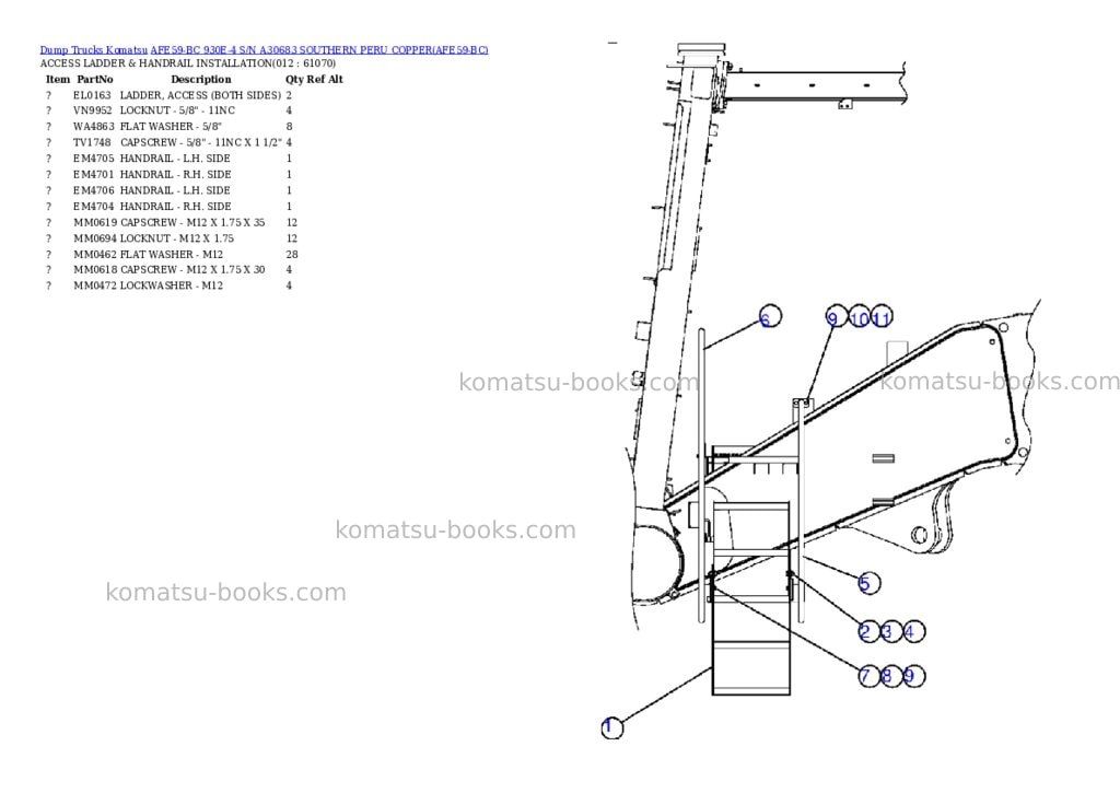 Komatsu afe59-bc 930e-4 s/n a30683 southern peru copper Parts catalog cover Page 6
