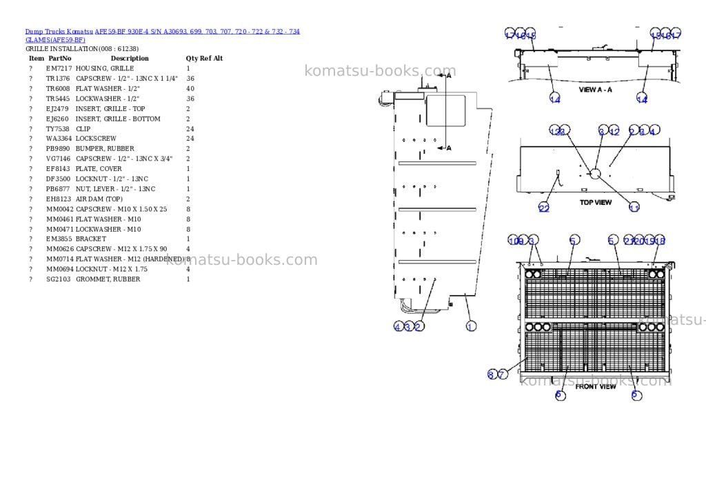 Komatsu afe59-bf 930e-4 s/n a30693, 699, 703, 707, 720 - 722 & 732 - 734 glamis Parts catalog cover Page 4 Komatsu afe59-bf 930e-4 s/n a30693, 699, 703, 707, 720 - 722 & 732 - 734 glamis Parts catalog cover Page 4