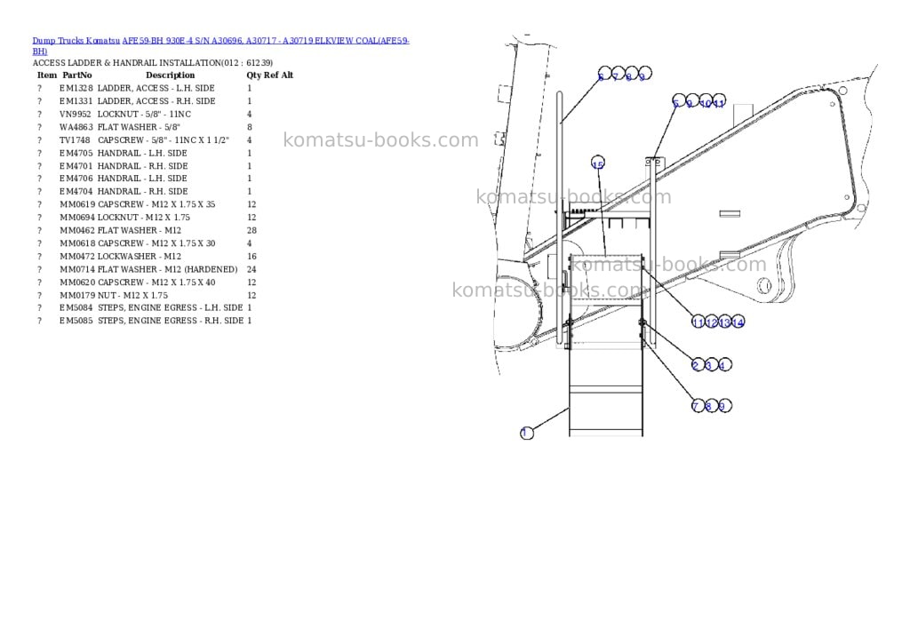 Komatsu afe59-bh 930e-4 s/n a30696, a30717 - a30719 elkview coal Parts catalog cover Page 6 Komatsu afe59-bh 930e-4 s/n a30696, a30717 - a30719 elkview coal Parts catalog cover Page 6