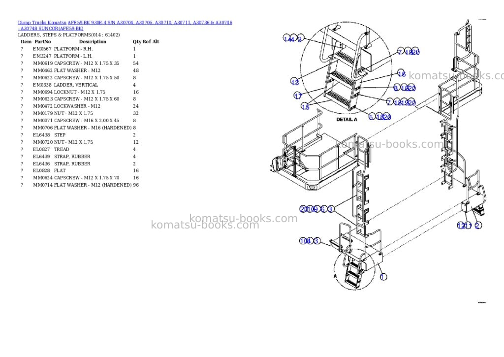 Komatsu afe59-bk 930e-4 s/n a30704, a30705, a30710, a30711, a30736 & a30746 - a30748 suncor Parts catalog cover Page 7 Komatsu afe59-bk 930e-4 s/n a30704, a30705, a30710, a30711, a30736 & a30746 - a30748 suncor Parts catalog cover Page 7