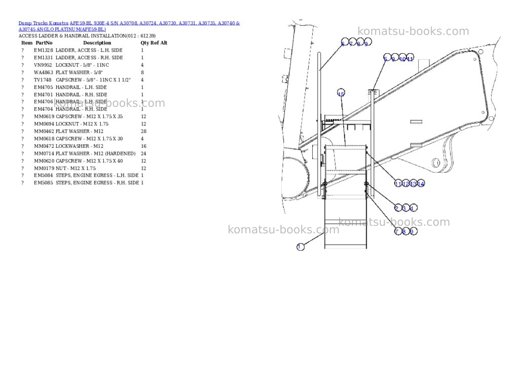 Komatsu afe59-bl 930e-4 s/n a30708, a30724, a30730, a30731, a30735, a30740 & a30745 anglo platinum Parts catalog cover Page 6 Komatsu afe59-bl 930e-4 s/n a30708, a30724, a30730, a30731, a30735, a30740 & a30745 anglo platinum Parts catalog cover Page 6