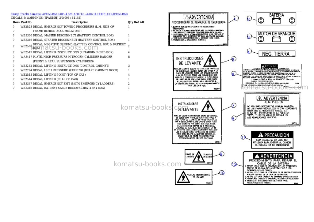 Komatsu afe59-bm 930e-4 s/n a30712 - a30714 codelco Parts catalog cover Page 3