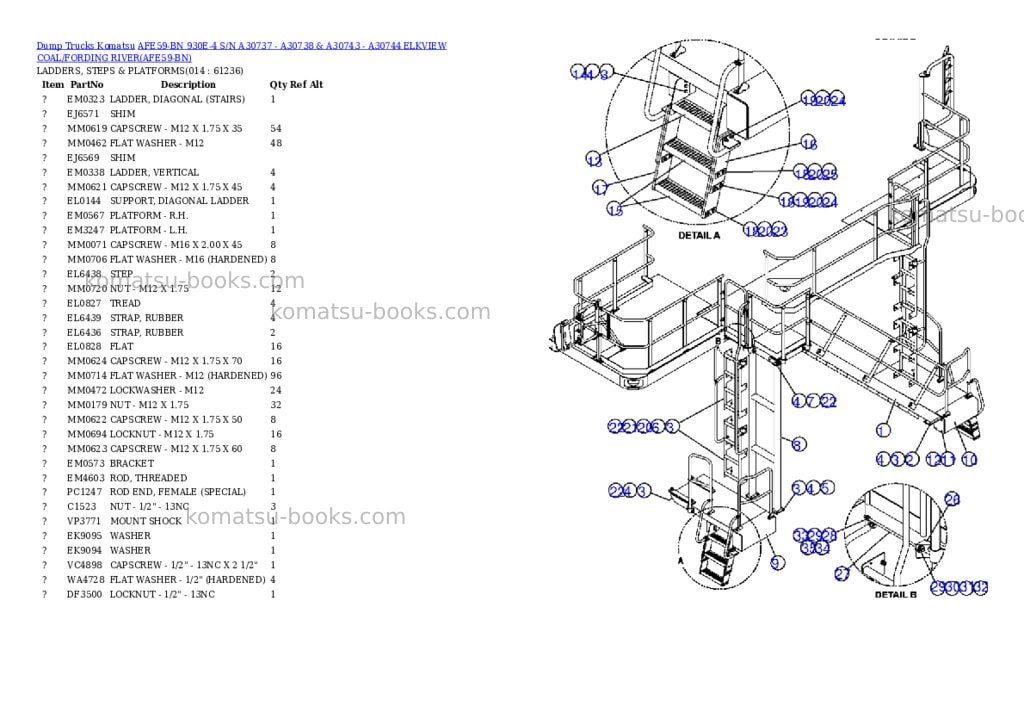 Komatsu afe59-bn 930e-4 s/n a30737 - a30738 & a30743 - a30744 elkview coal/fording river Parts catalog cover Page 7