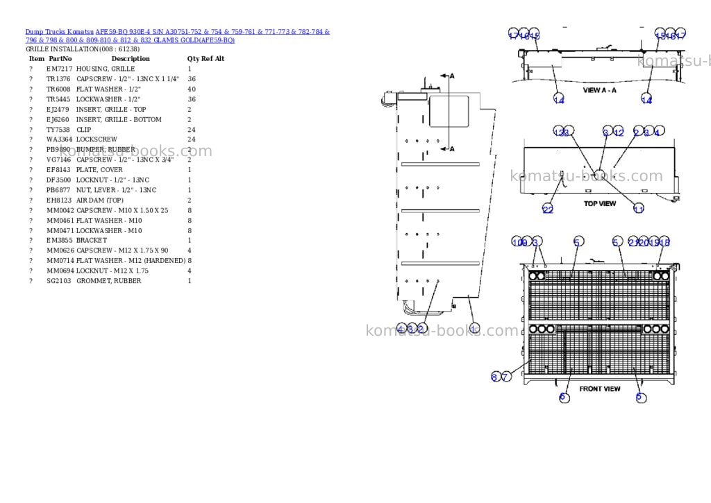 Komatsu afe59-bq 930e-4 s/n a30751-752 & 754 & 759-761 & 771-773 & 782-784 & 796 & 798 & 800 & 809-810 & 812 & 832 glamis gold Parts catalog cover Page 4 Komatsu afe59-bq 930e-4 s/n a30751-752 & 754 & 759-761 & 771-773 & 782-784 & 796 & 798 & 800 & 809-810 & 812 & 832 glamis gold Parts catalog cover Page 4