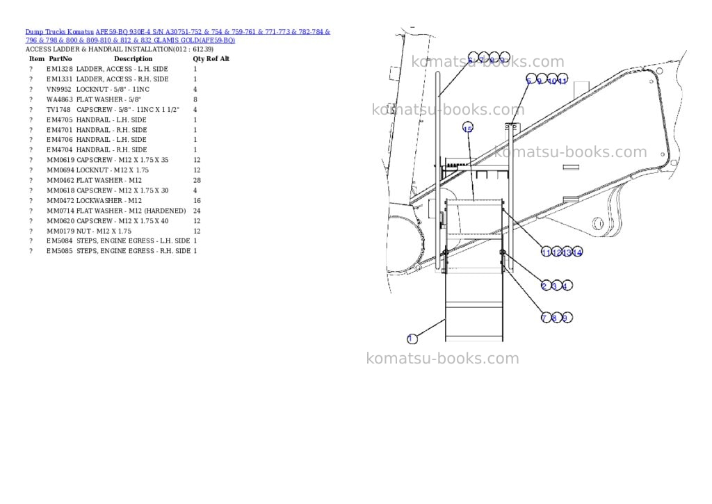 Komatsu afe59-bq 930e-4 s/n a30751-752 & 754 & 759-761 & 771-773 & 782-784 & 796 & 798 & 800 & 809-810 & 812 & 832 glamis gold Parts catalog cover Page 6 Komatsu afe59-bq 930e-4 s/n a30751-752 & 754 & 759-761 & 771-773 & 782-784 & 796 & 798 & 800 & 809-810 & 812 & 832 glamis gold Parts catalog cover Page 6