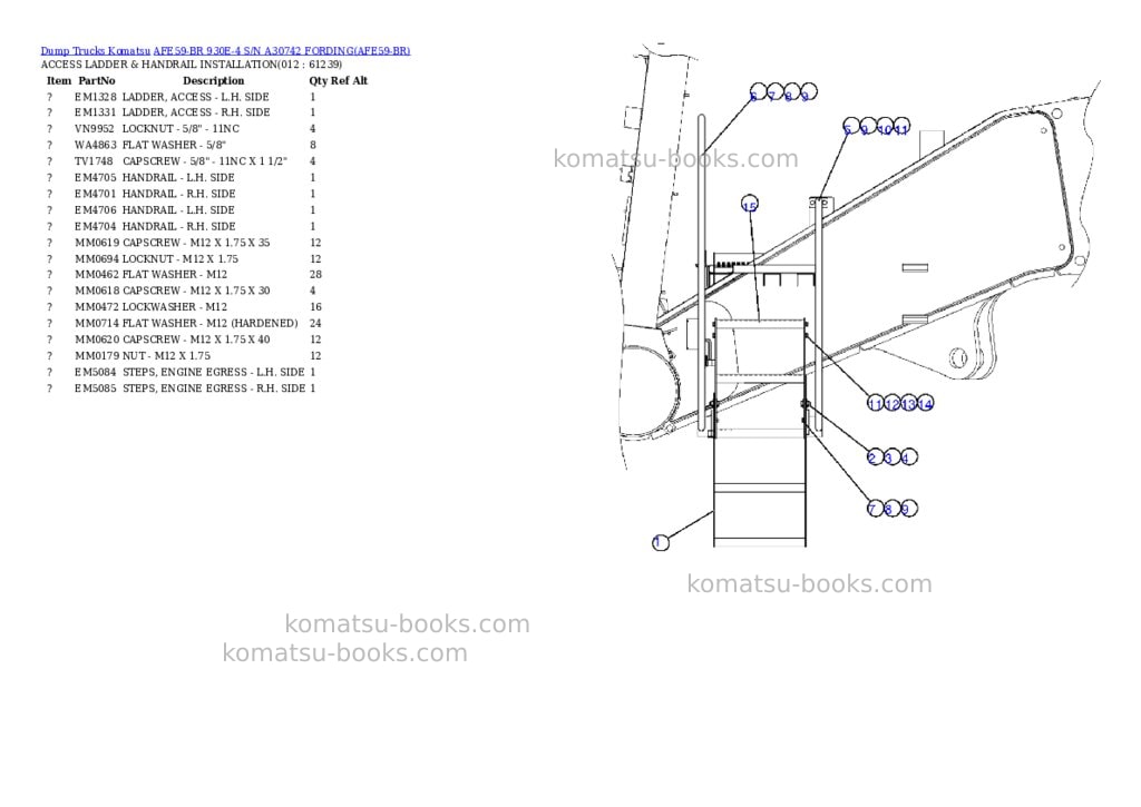 Komatsu afe59-br 930e-4 s/n a30742 fording Parts catalog cover Page 6