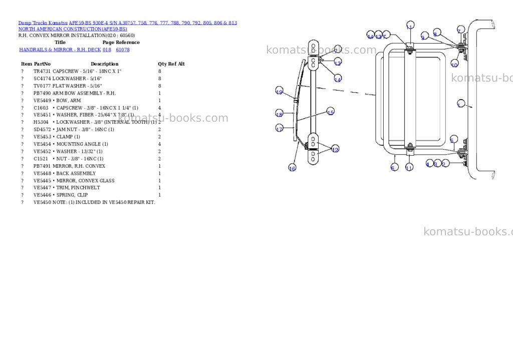 Komatsu afe59-bs 930e-4 s/n a30757, 758, 776, 777, 788, 790, 792, 805, 806 & 813 north american construction Parts catalog cover Page 10
