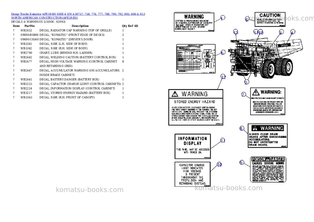 Komatsu afe59-bs 930e-4 s/n a30757, 758, 776, 777, 788, 790, 792, 805, 806 & 813 north american construction Parts catalog cover Page 2