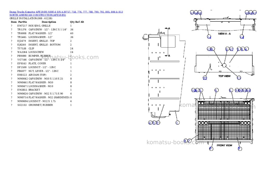 Komatsu afe59-bs 930e-4 s/n a30757, 758, 776, 777, 788, 790, 792, 805, 806 & 813 north american construction Parts catalog cover Page 4