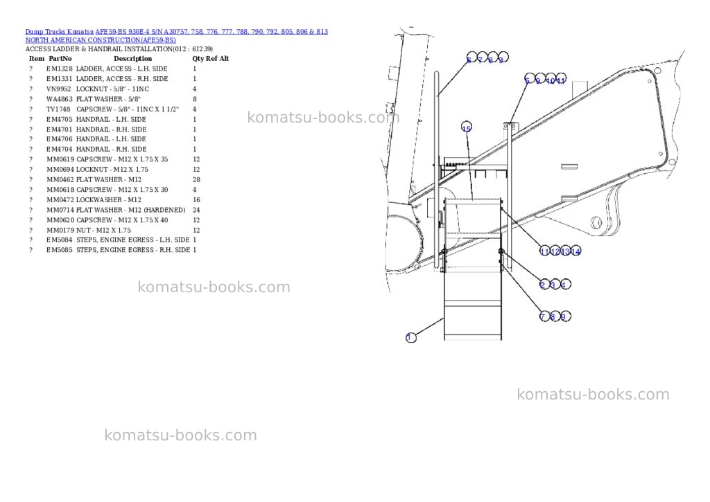 Komatsu afe59-bs 930e-4 s/n a30757, 758, 776, 777, 788, 790, 792, 805, 806 & 813 north american construction Parts catalog cover Page 6