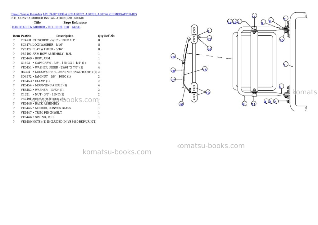 Komatsu afe59-bt 930e-4 s/n a30762, a30763, a30774 klemke Parts catalog cover Page 10 Komatsu afe59-bt 930e-4 s/n a30762, a30763, a30774 klemke Parts catalog cover Page 10