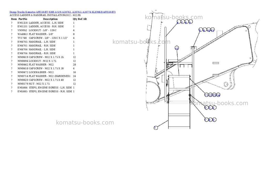 Komatsu afe59-bt 930e-4 s/n a30762, a30763, a30774 klemke Parts catalog cover Page 6 Komatsu afe59-bt 930e-4 s/n a30762, a30763, a30774 klemke Parts catalog cover Page 6