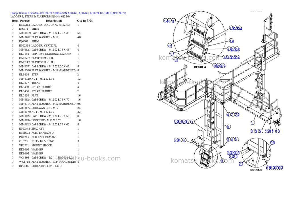 Komatsu afe59-bt 930e-4 s/n a30762, a30763, a30774 klemke Parts catalog cover Page 7 Komatsu afe59-bt 930e-4 s/n a30762, a30763, a30774 klemke Parts catalog cover Page 7