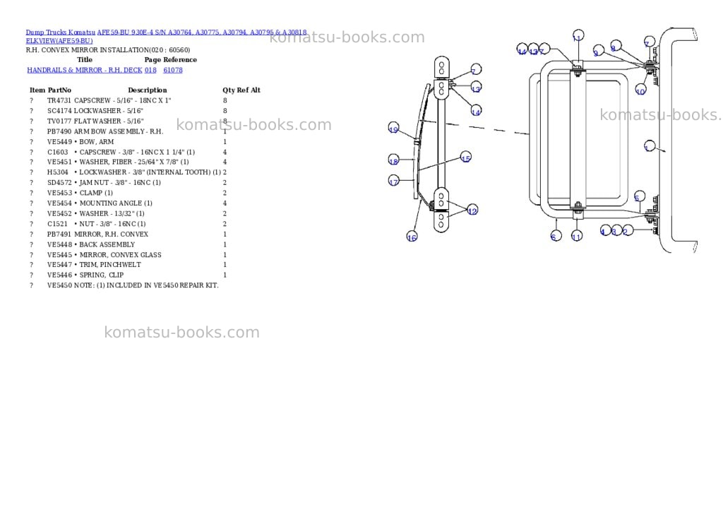 Komatsu afe59-bu 930e-4 s/n a30764, a30775, a30794, a30795 & a30818 elkview Parts catalog cover Page 10