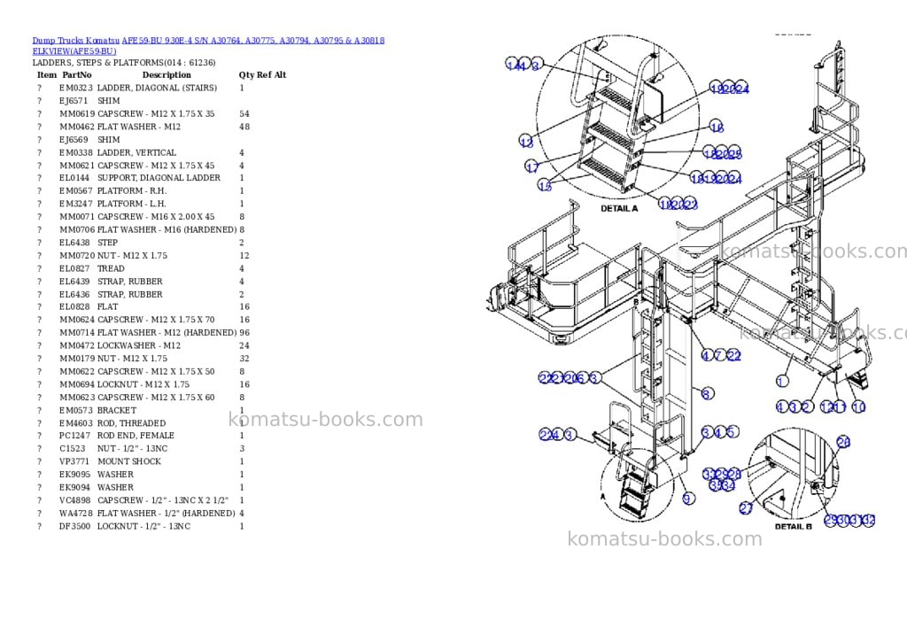 Komatsu afe59-bu 930e-4 s/n a30764, a30775, a30794, a30795 & a30818 elkview Parts catalog cover Page 7