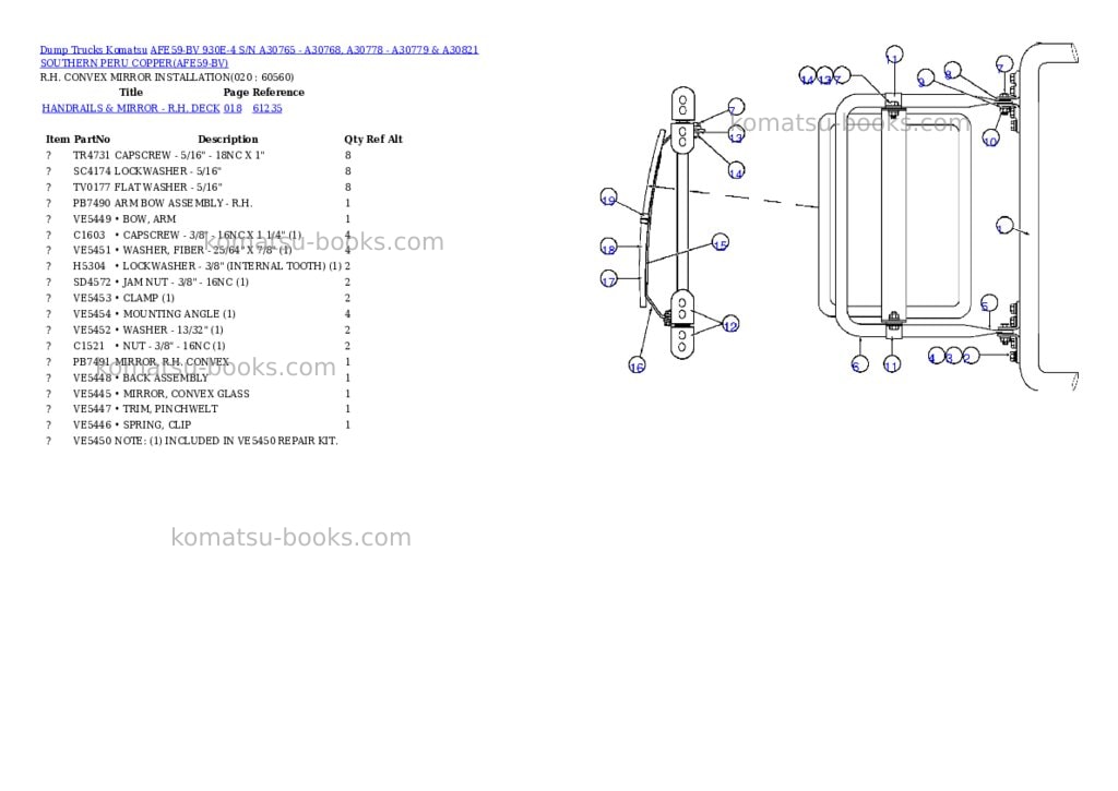 Komatsu afe59-bv 930e-4 s/n a30765 - a30768, a30778 - a30779 & a30821 southern peru copper Parts catalog cover Page 10 Komatsu afe59-bv 930e-4 s/n a30765 - a30768, a30778 - a30779 & a30821 southern peru copper Parts catalog cover Page 10