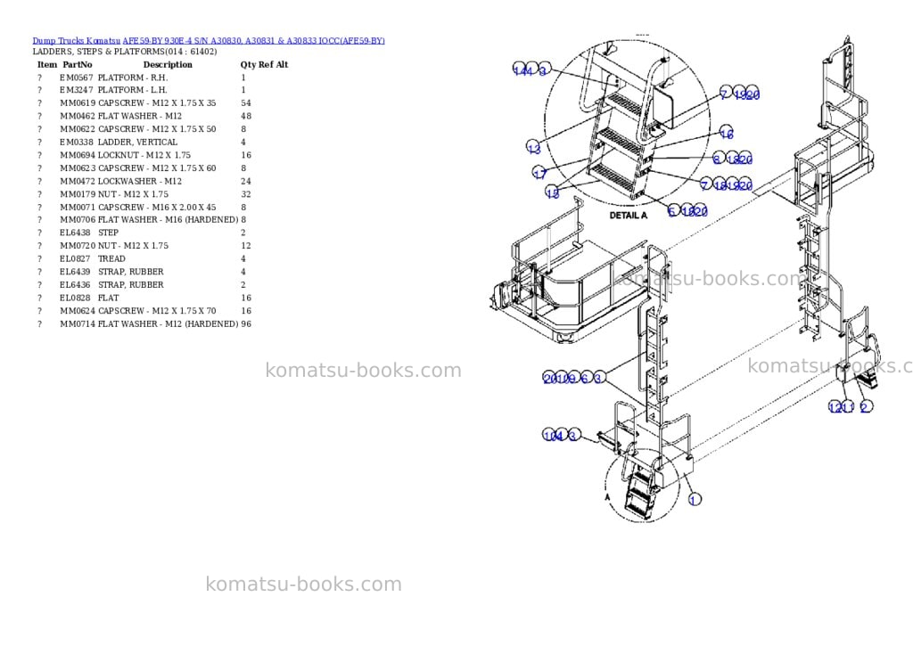 Komatsu afe59-by 930e-4 s/n a30830, a30831 & a30833 iocc Parts catalog cover Page 7
