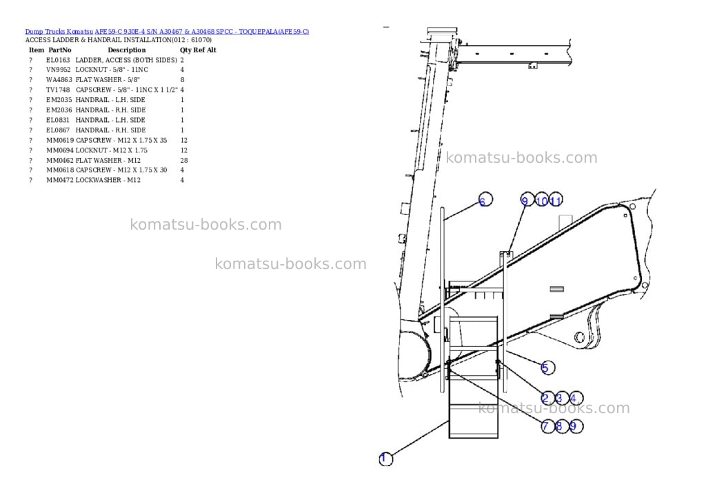 Komatsu afe59-c 930e-4 s/n a30467 & a30468 spcc - toquepala Parts catalog cover Page 6