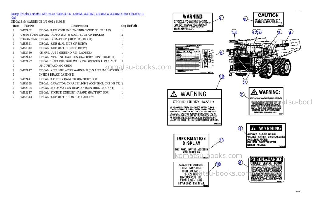 Komatsu afe59-ca 930e-4 s/n a30854, a30860, a30863 & a30866 suncor Parts catalog cover Page 2