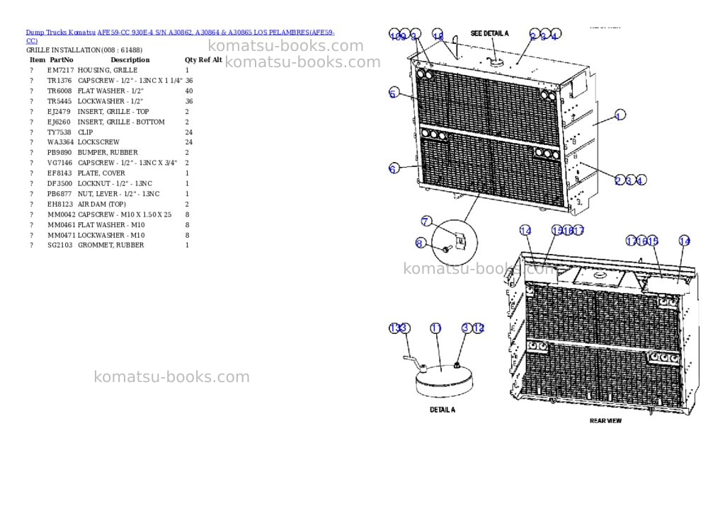 Komatsu afe59-cc 930e-4 s/n a30862, a30864 & a30865 los pelambres Parts catalog cover Page 4