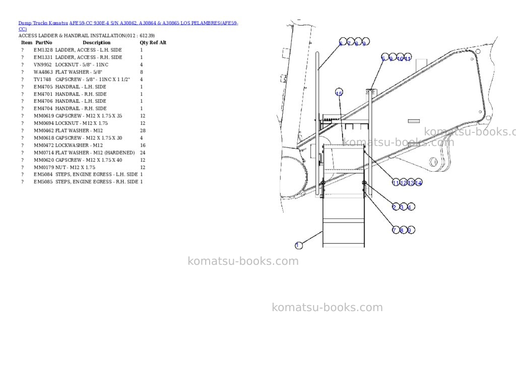 Komatsu afe59-cc 930e-4 s/n a30862, a30864 & a30865 los pelambres Parts catalog cover Page 6