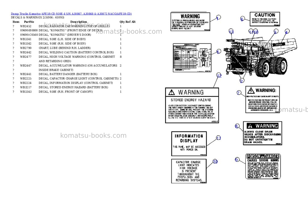 Komatsu afe59-cd 930e-4 s/n a30867, a30868 & a30872 nacg Parts catalog cover Page 2