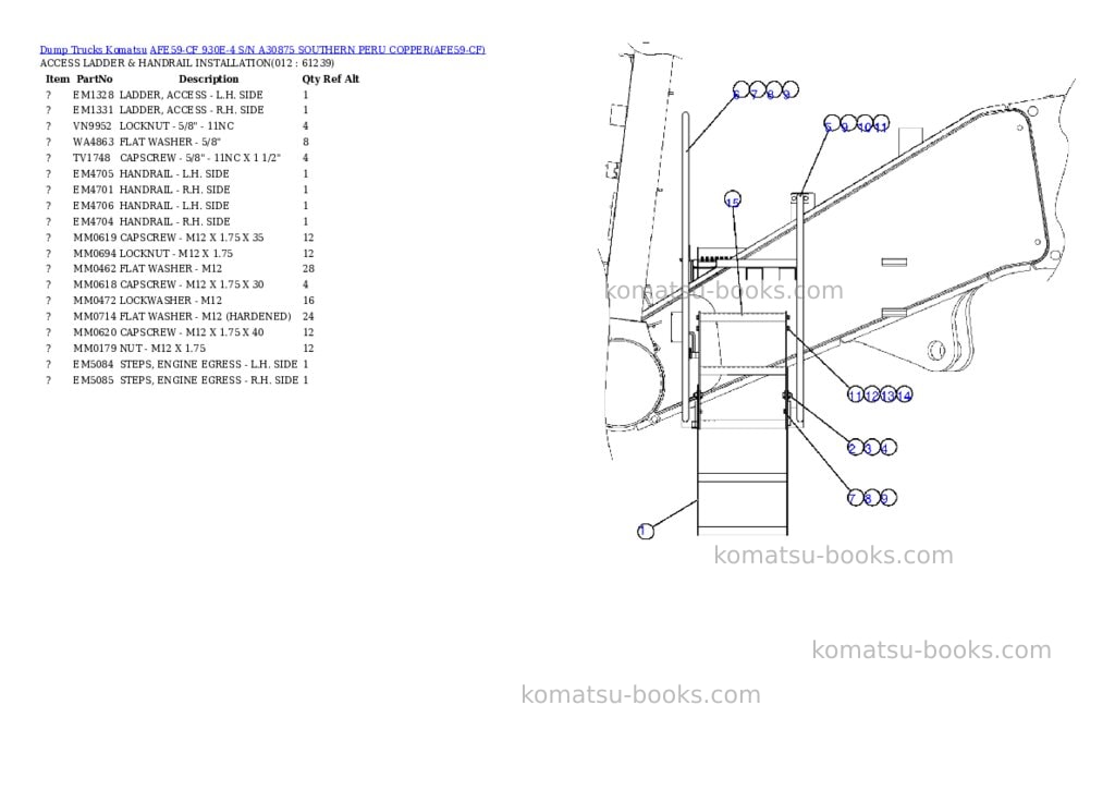Komatsu afe59-cf 930e-4 s/n a30875 southern peru copper Parts catalog cover Page 6
