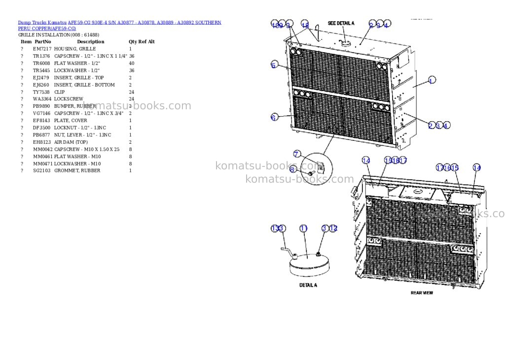 Komatsu afe59-cg 930e-4 s/n a30877 - a30878, a30889 - a30892 southern peru copper Parts catalog cover Page 4 Komatsu afe59-cg 930e-4 s/n a30877 - a30878, a30889 - a30892 southern peru copper Parts catalog cover Page 4