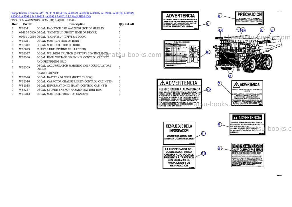 Komatsu afe59-ch 930e-4 s/n a30879, a30880, a30895, a30900 - a30904, a30909, a30910, a30912 & a30915 - a30921 pascua lama Parts catalog cover Page 2