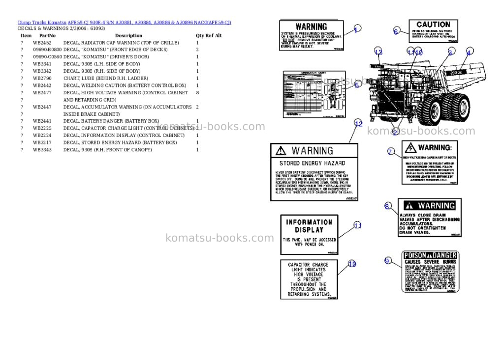 Komatsu afe59-cj 930e-4 s/n a30881, a30884, a30886 & a30896 nacg Parts catalog cover Page 2 Komatsu afe59-cj 930e-4 s/n a30881, a30884, a30886 & a30896 nacg Parts catalog cover Page 2